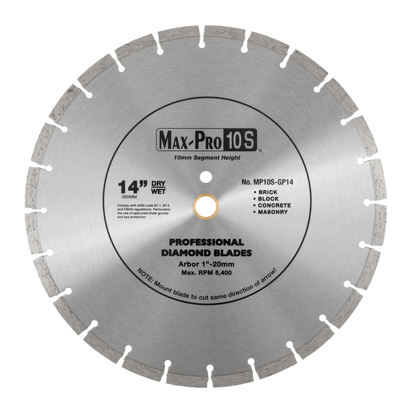 Paragon Diamond Tools 14'' x .125 x 1''(20mm) Max-Pro 10mm Segmented Diamond Blade MP10S-GP14